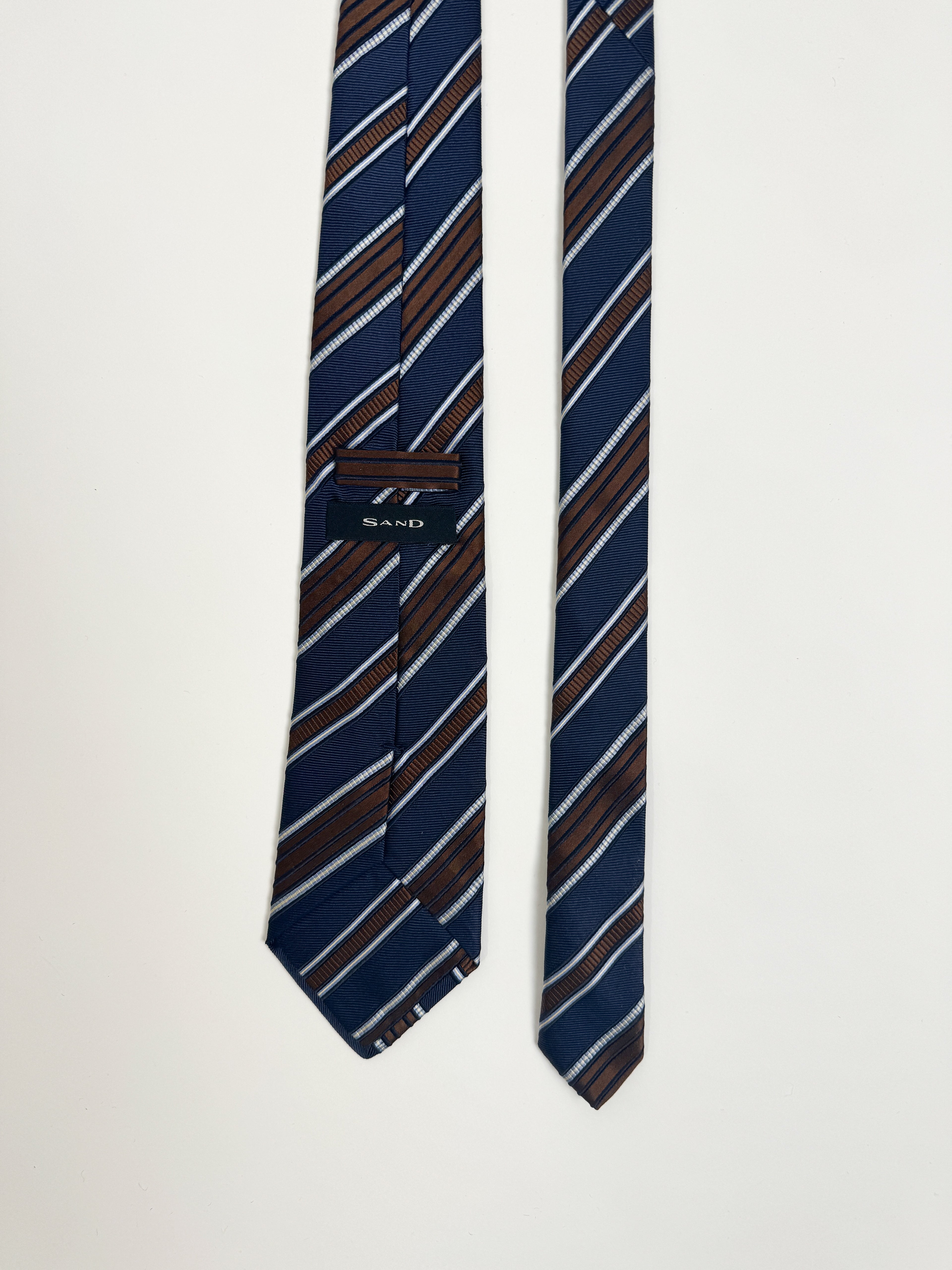 Sand Copenhagen Navy and Brown Stripet Silk Tie