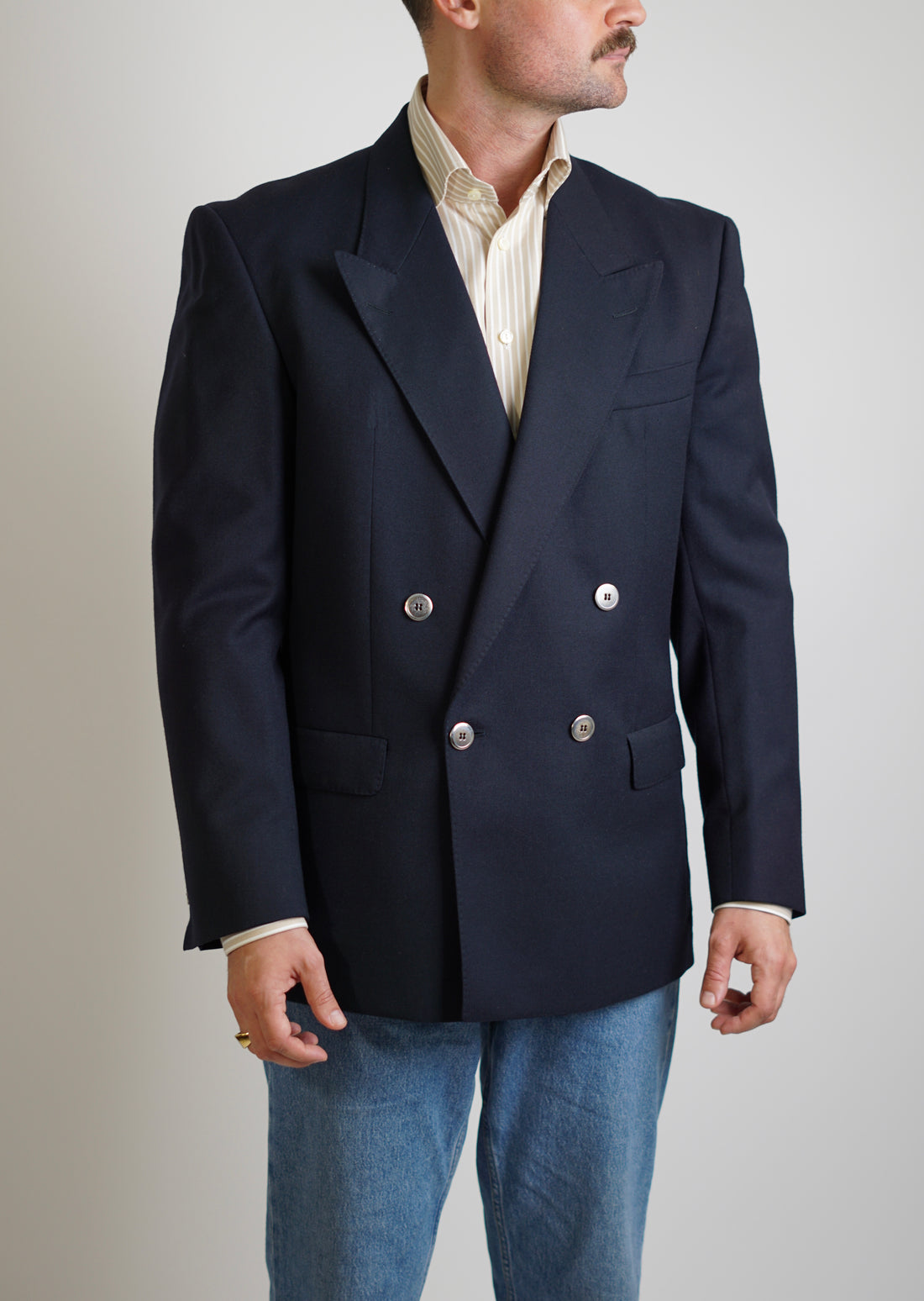 Tiger of Sweden Navy Double-Breasted Clear Buttons Blazer