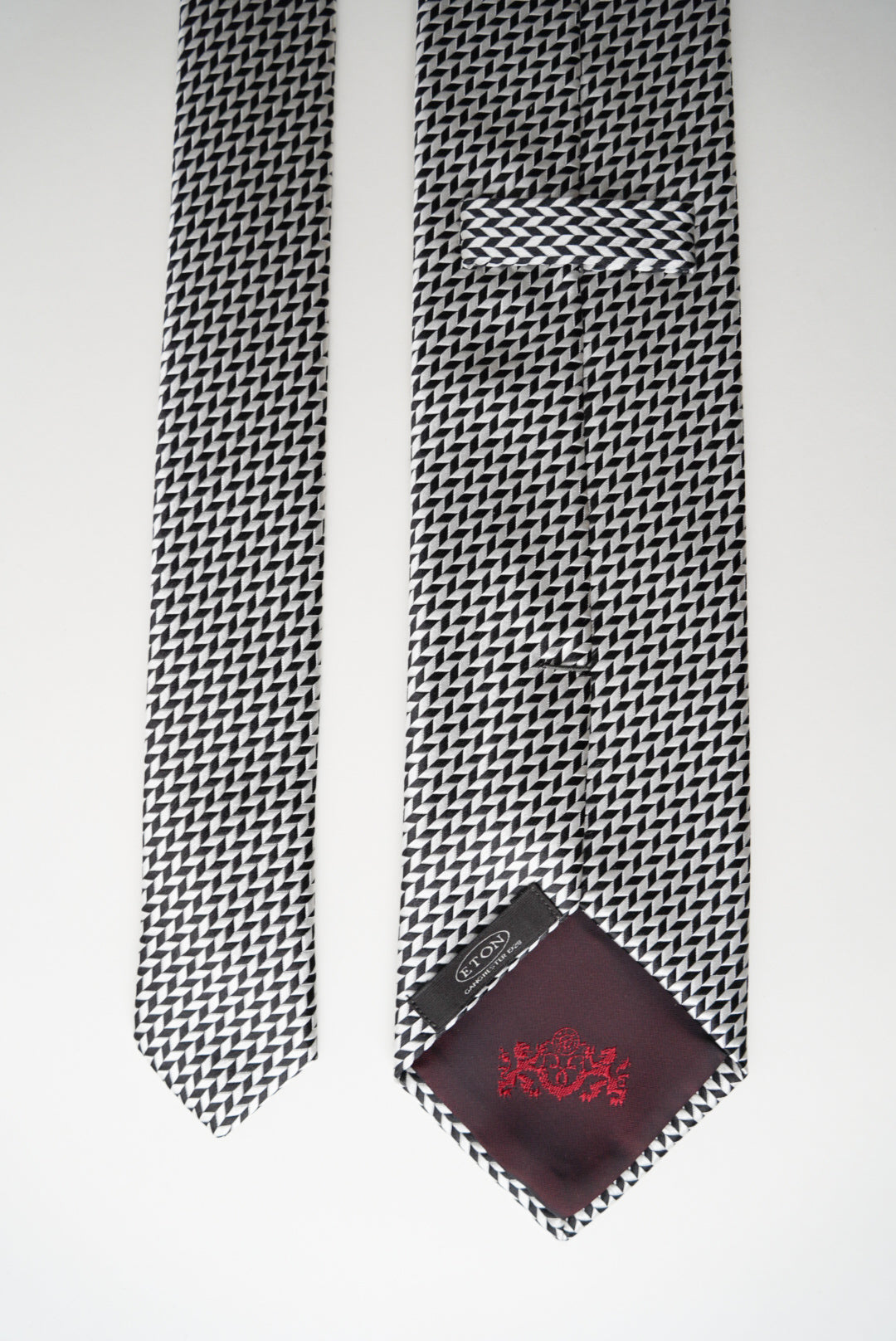 Eton Black and White Square Print Silk Tie