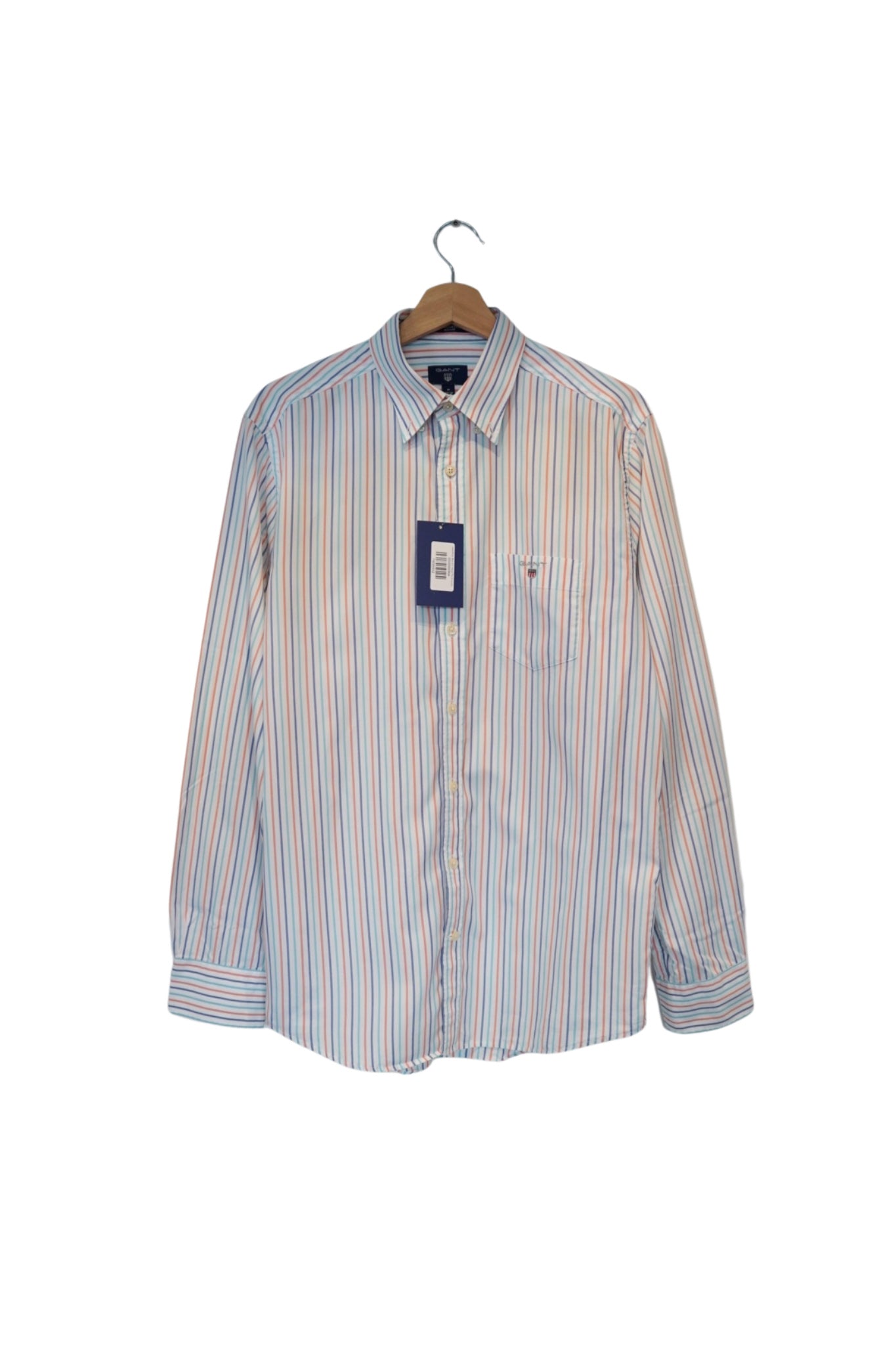 Gant White, Blue and Orange The Broadcloth Banker Regular Fit Cotton Shirt