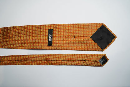 Hugo Boss Yellow Checkered and Dotted Silk Tie