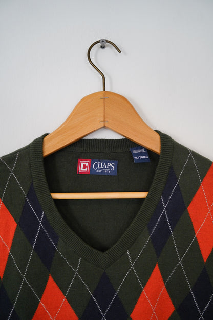 Ralph Lauren Chaps Darkgreen and Orange Harlequin Vest