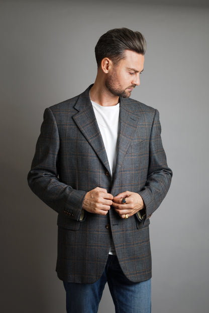 Pal Zileri Made in Italy Grey and Brown Plaid Blazer