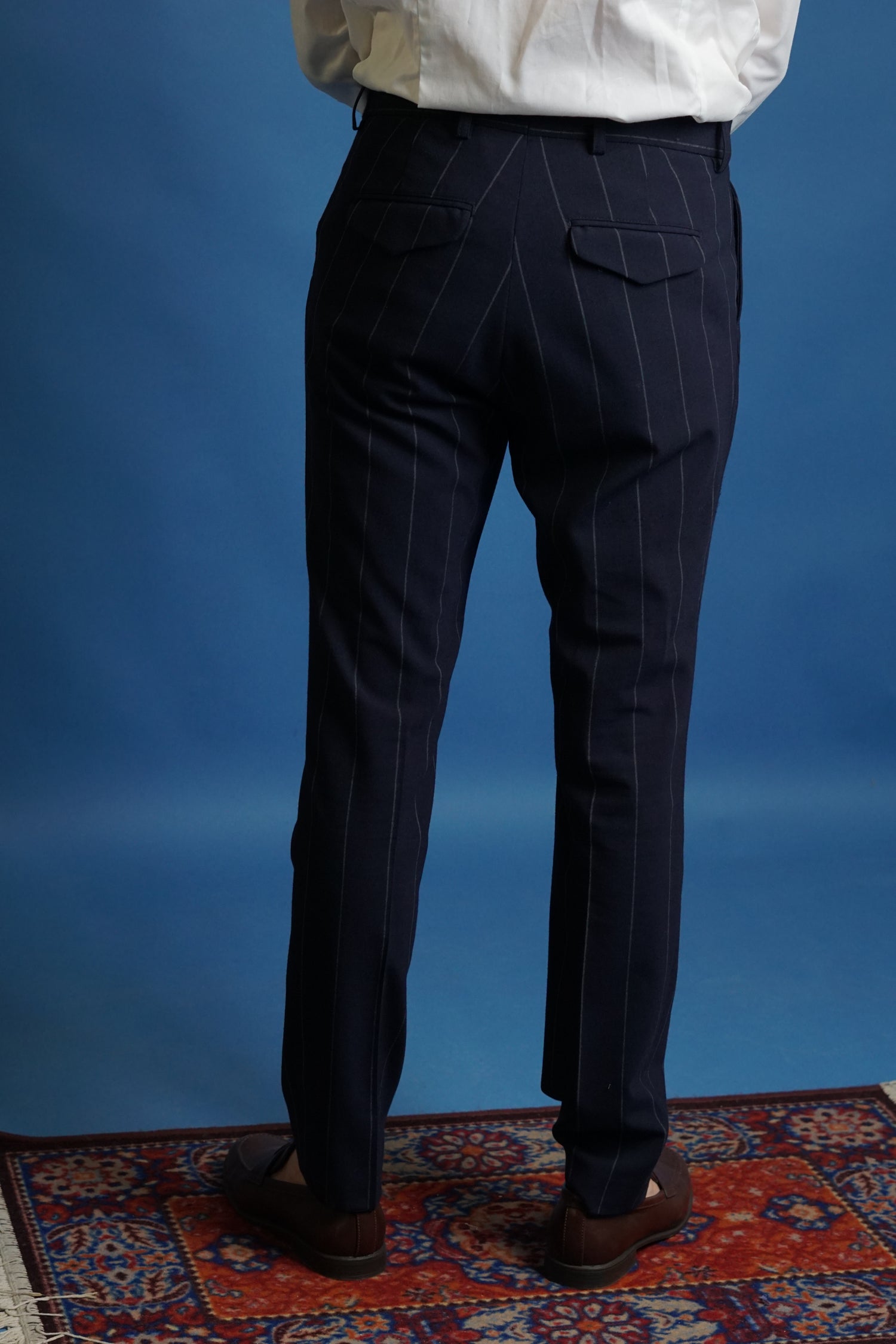 Bertoni Navy Pinstriped Dress Pants