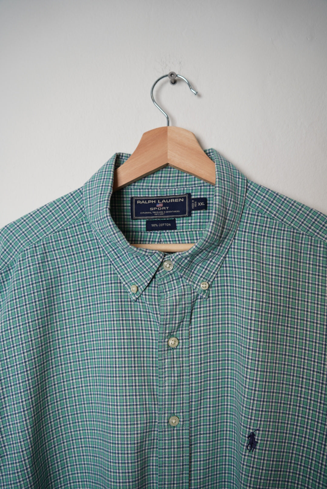Ralph Lauren Sport Green, Blue and White Checkered Cotton Shirt