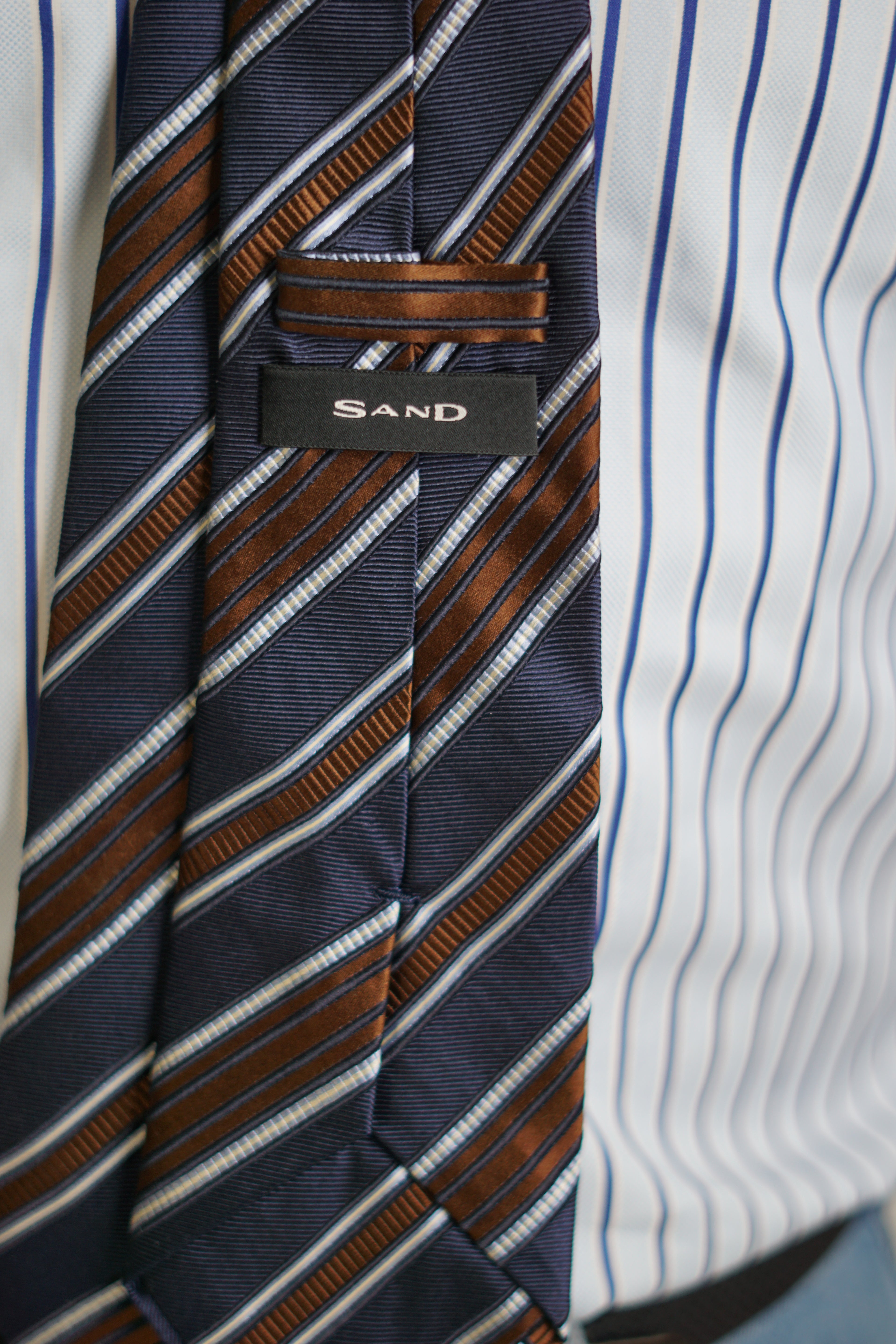 Sand Copenhagen Navy and Brown Stripet Silk Tie