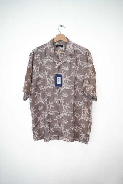 Matinique Gray Flower Short Sleeved Linen Shirt