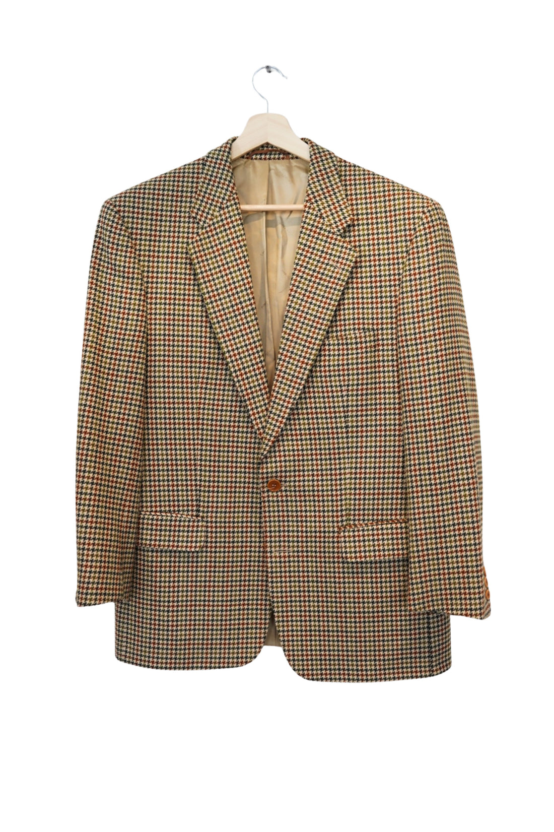 Louis Féraud Brown Houndstooth Checkered Virgin Wool Blazer