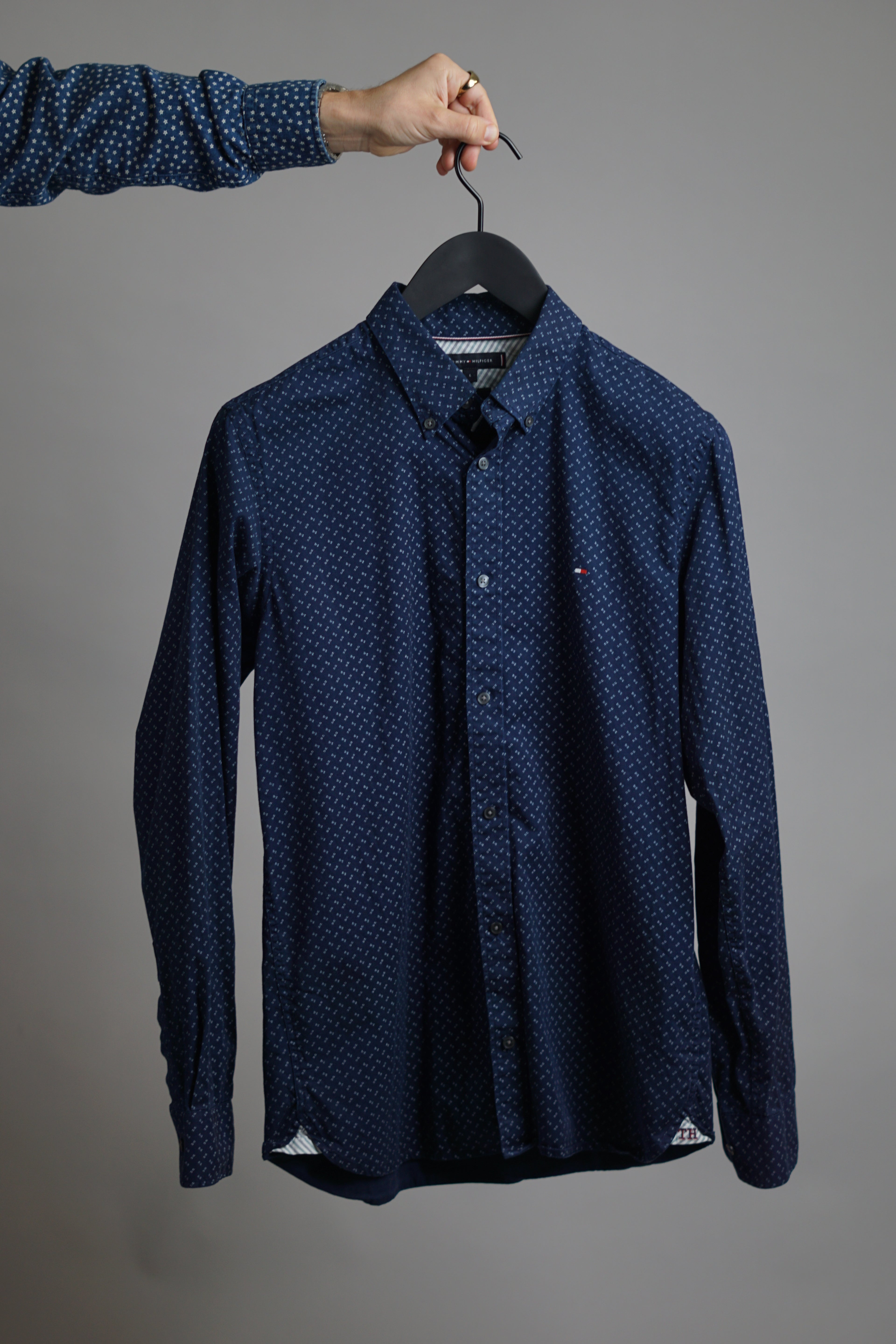 Tommy Hilfiger Navy Slim Fit White Dotted Shirt