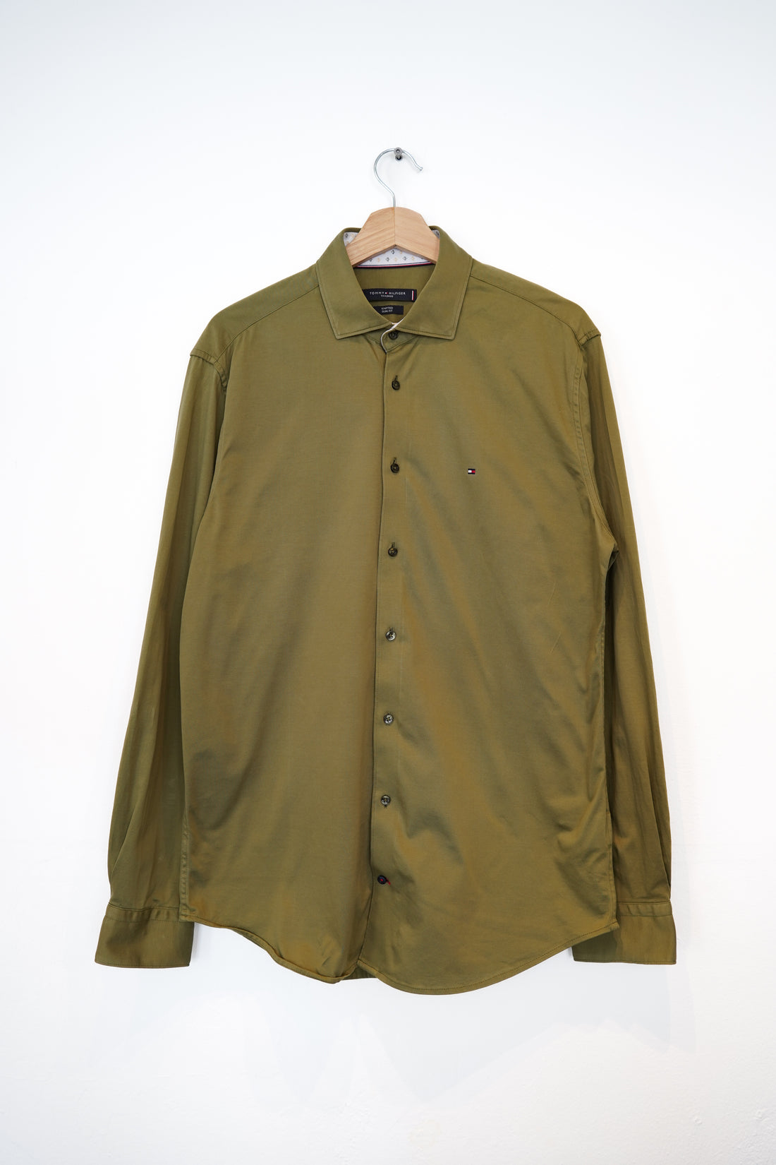 Tommy Hilfiger Tailored Armygreen Knitted Slim Fit Cotton Shirt
