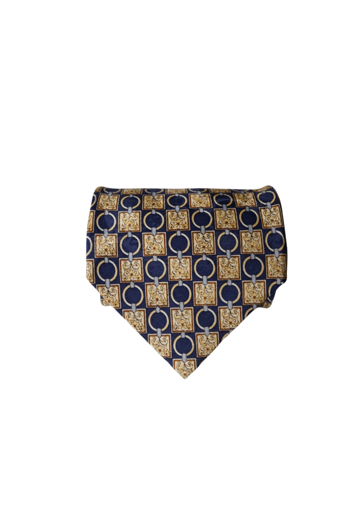 Maidan Wang Vintage Yellow and Navy Silk Tie