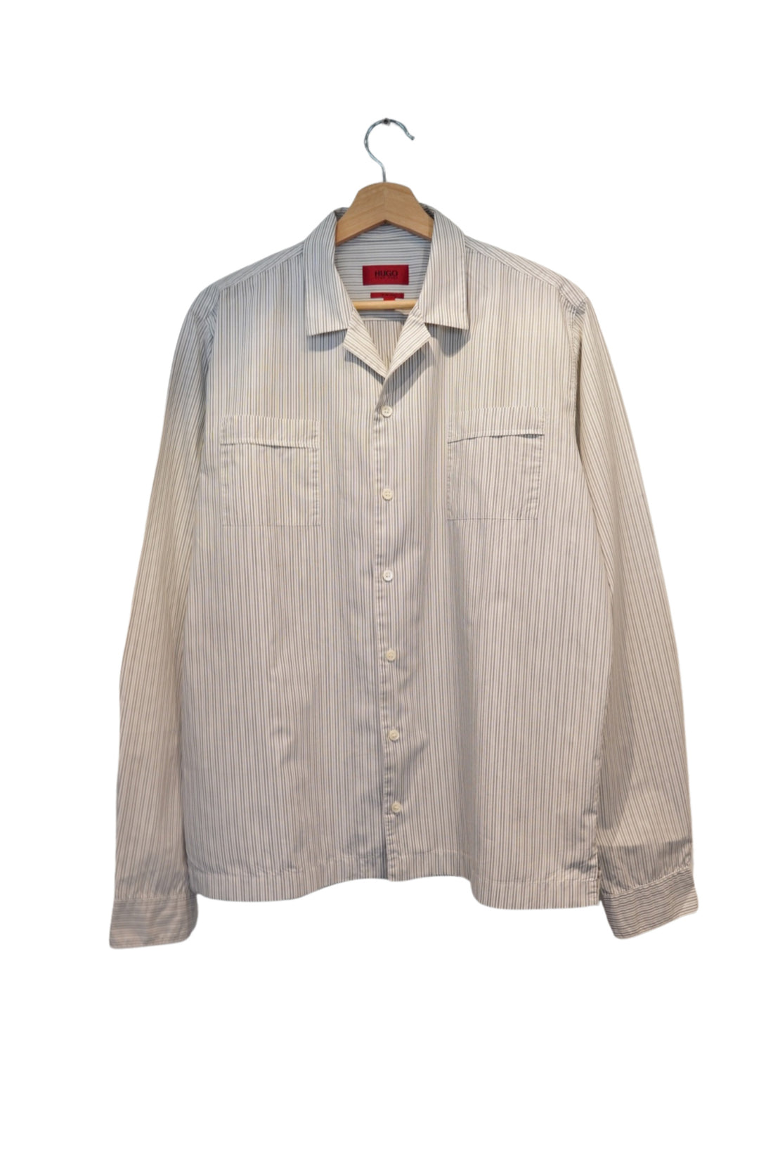 Hugo Boss White and Gray Striped Slim Line Cotton Shirt