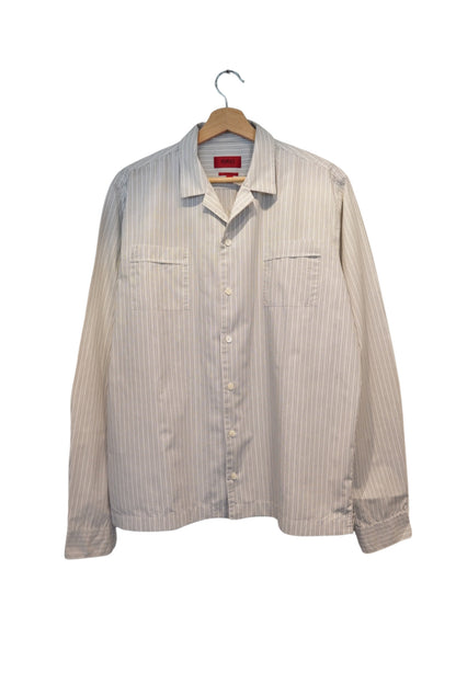 Hugo Boss White and Gray Striped Slim Line Cotton Shirt