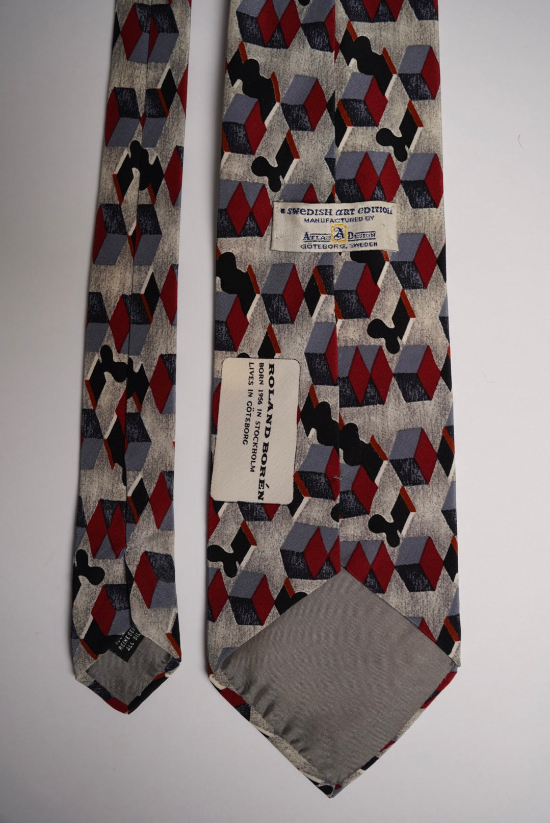 Swedish Art Edition Grey, Red and Navy Vintage Silk Tie