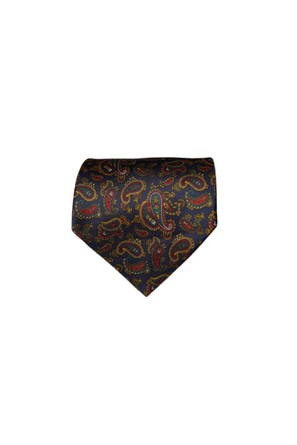 Navy, Red, Gold and Green Paisley Silk Tie