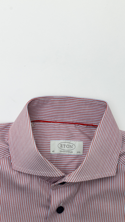 Eton Red &amp; White Striped Shirt