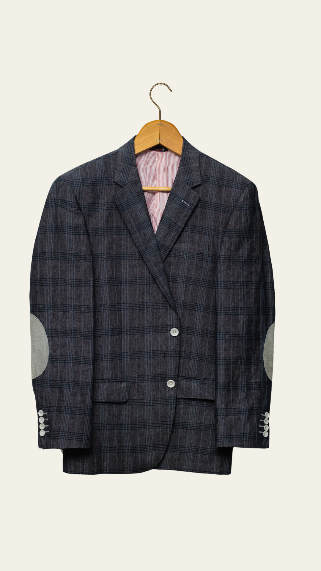 Matinique Grey Checkered Blazer With Elbow Patches