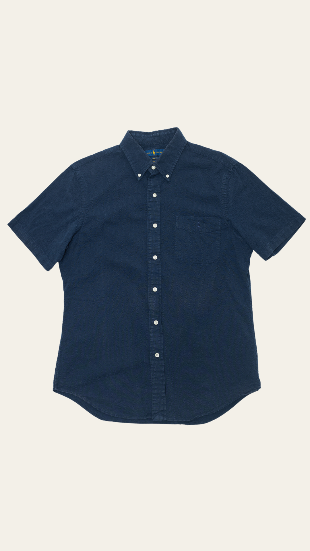 Ralph Lauren Navy Short Sleeved Seersucker Shirt