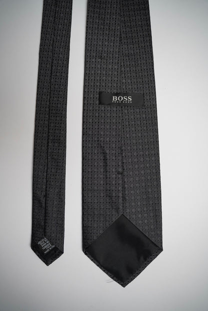 Hugo Boss Dark Grey Square Dotted Silk Tie