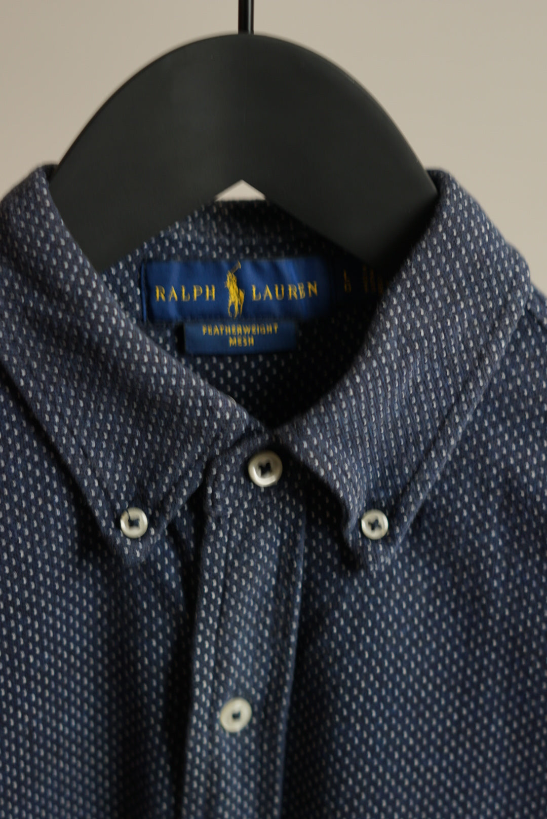 Ralph Lauren Navy Featherweight Mesh White Dotted Shirt