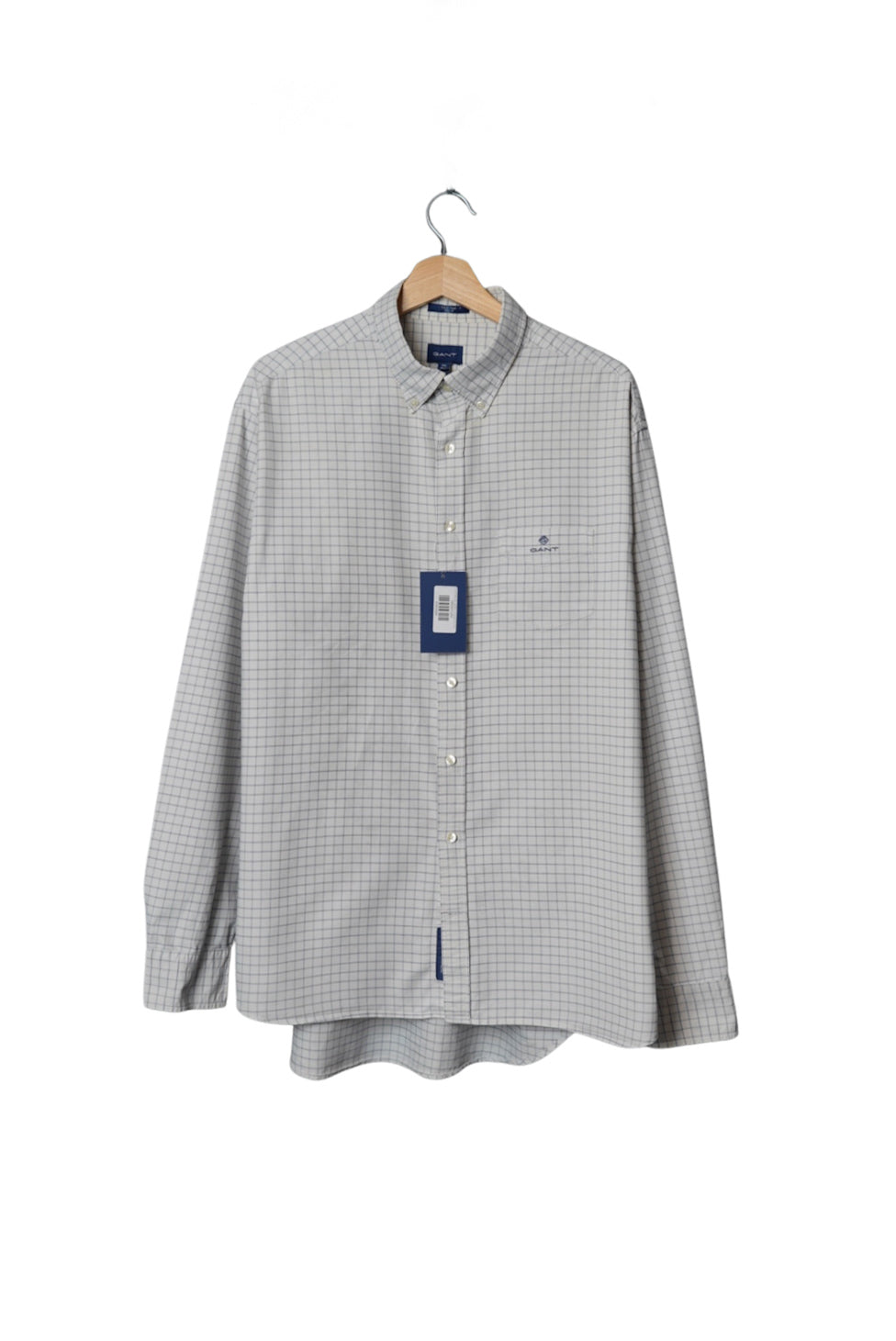 Gant White and Light Blue Checkered Tech Prep Regular Cotton Button Down Shirt
