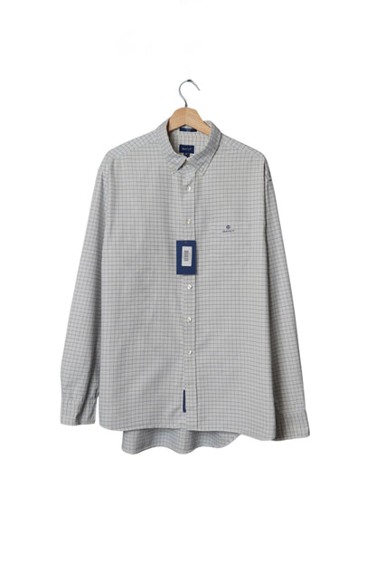 Gant White and Light Blue Checkered Tech Prep Regular Cotton Button Down Shirt