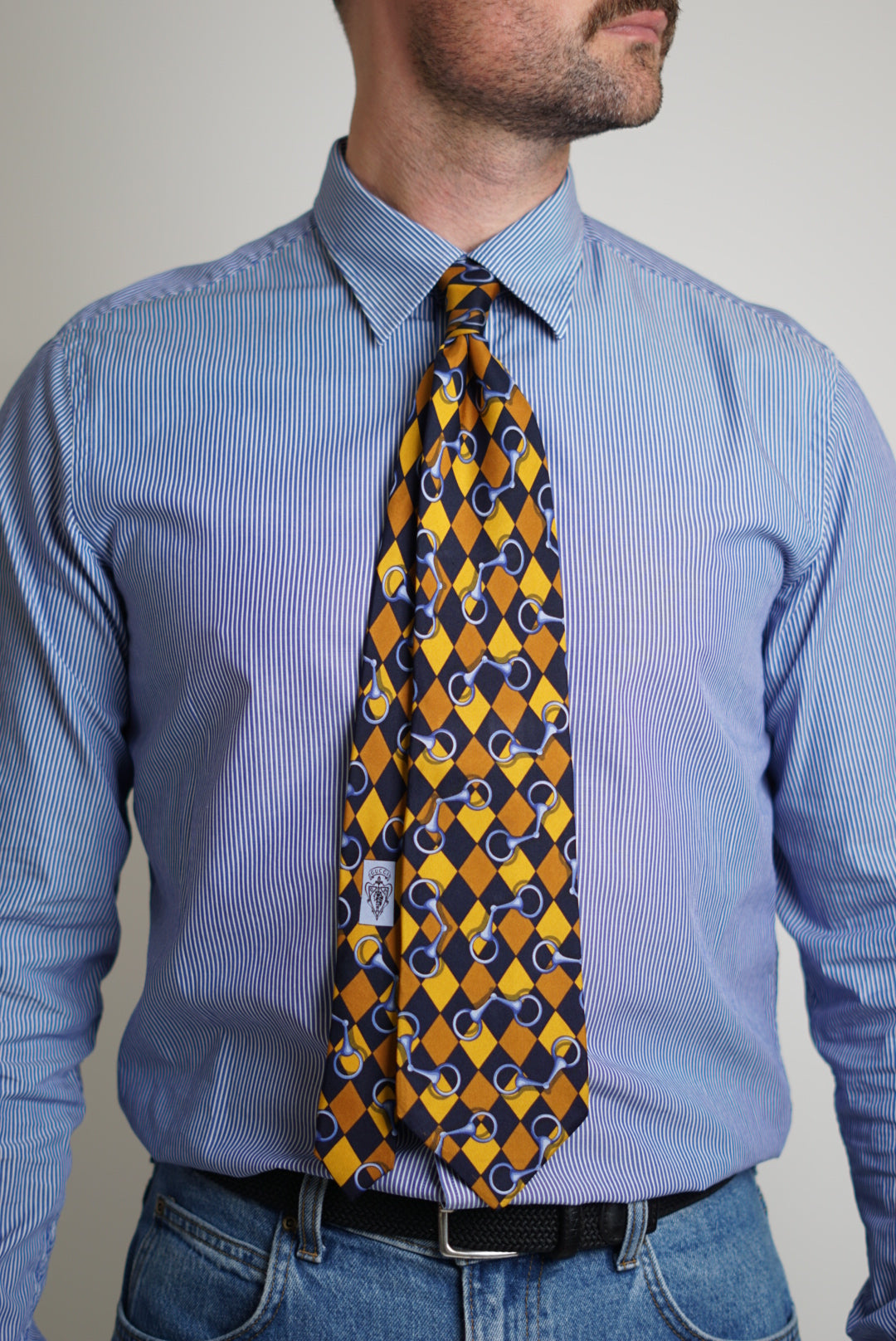 Gucci Checkered Chain Pattern Silk Tie