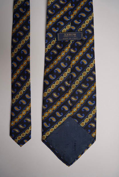 Arrow Navy and Gold Paisley and Chain Print Silk Tie