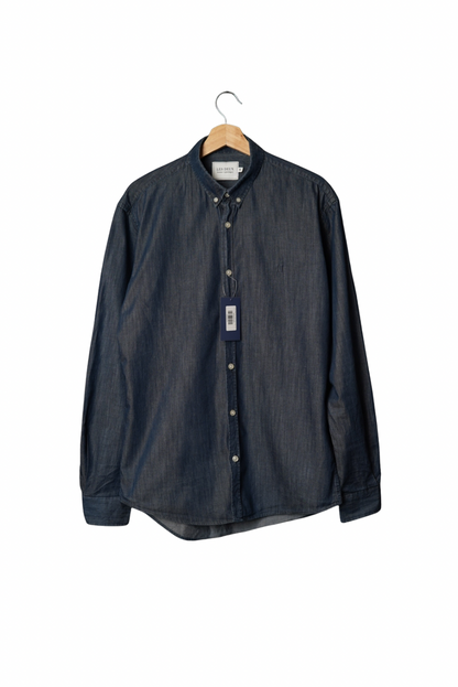 Les Deux Blue Denim Button Down Cotton Shirt