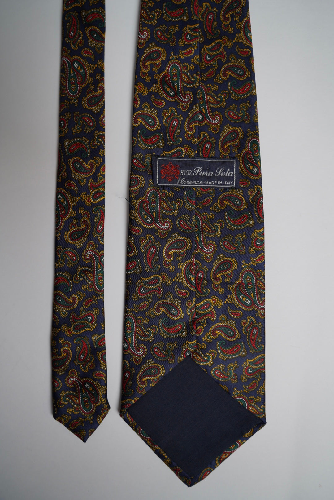 Navy, Red, Gold and Green Paisley Silk Tie
