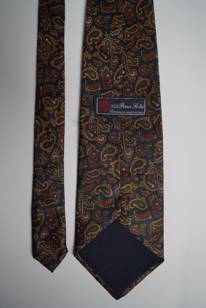 Navy, Red, Gold and Green Paisley Silk Tie