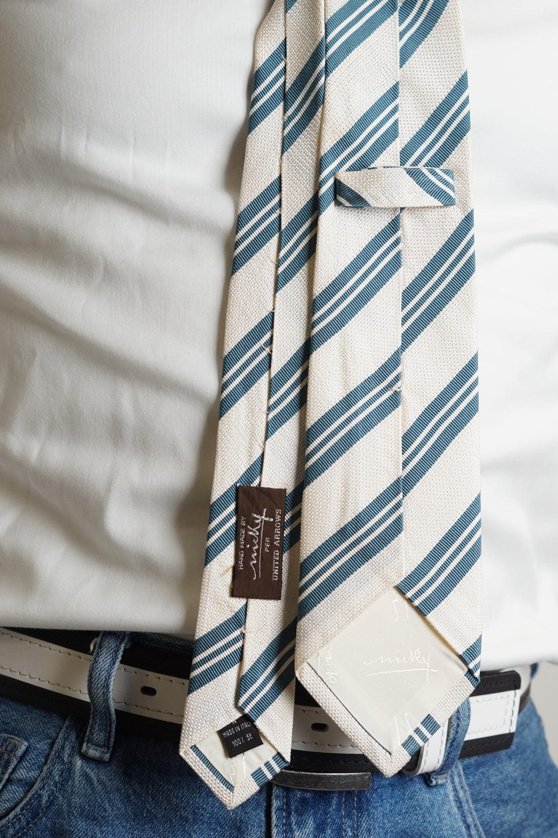 United Arrows Vintage White and Blue Hand Made by Micky Silk Tie