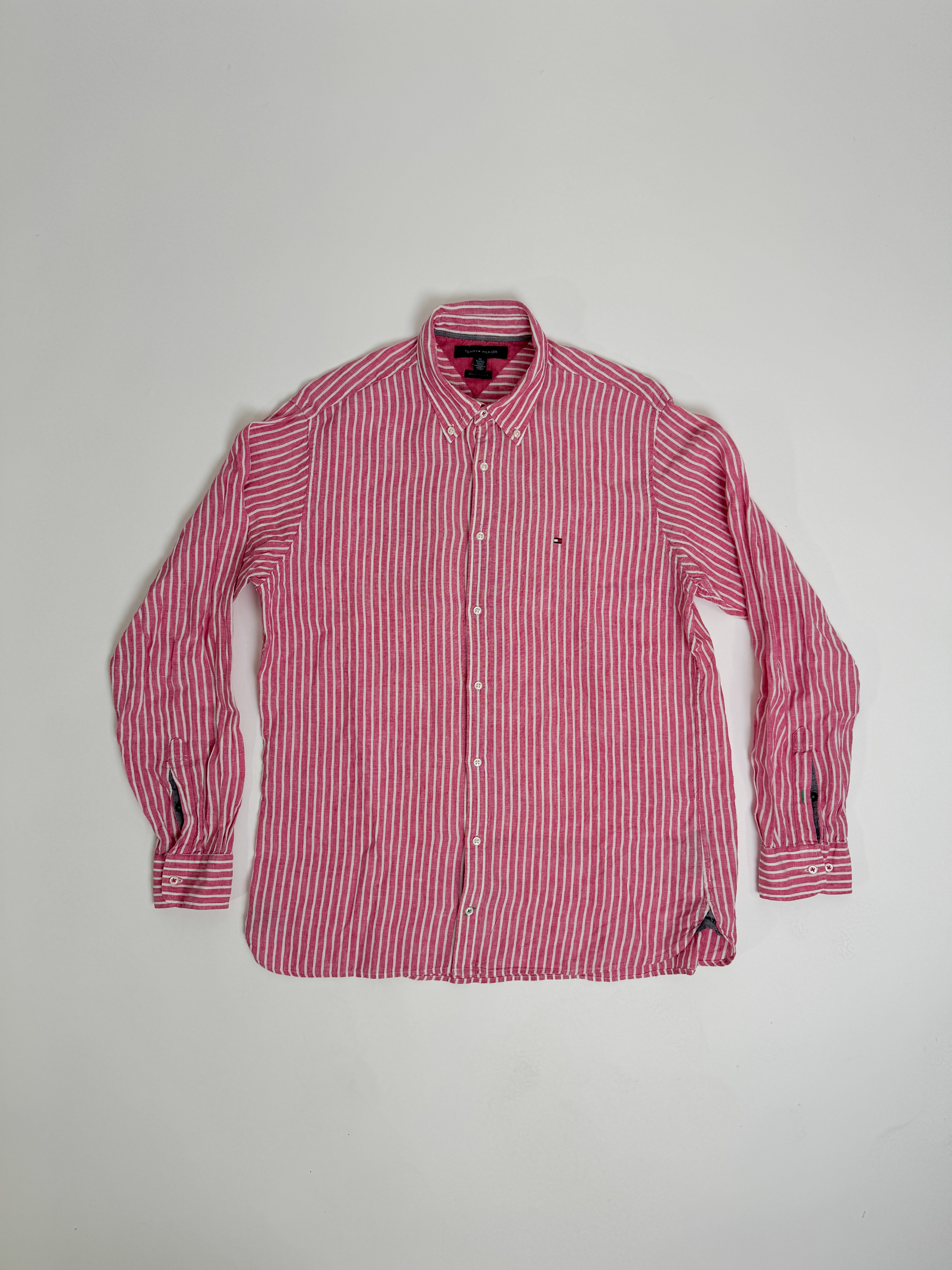 Tommy Hilfiger Pink and White Striped Linen Shirt