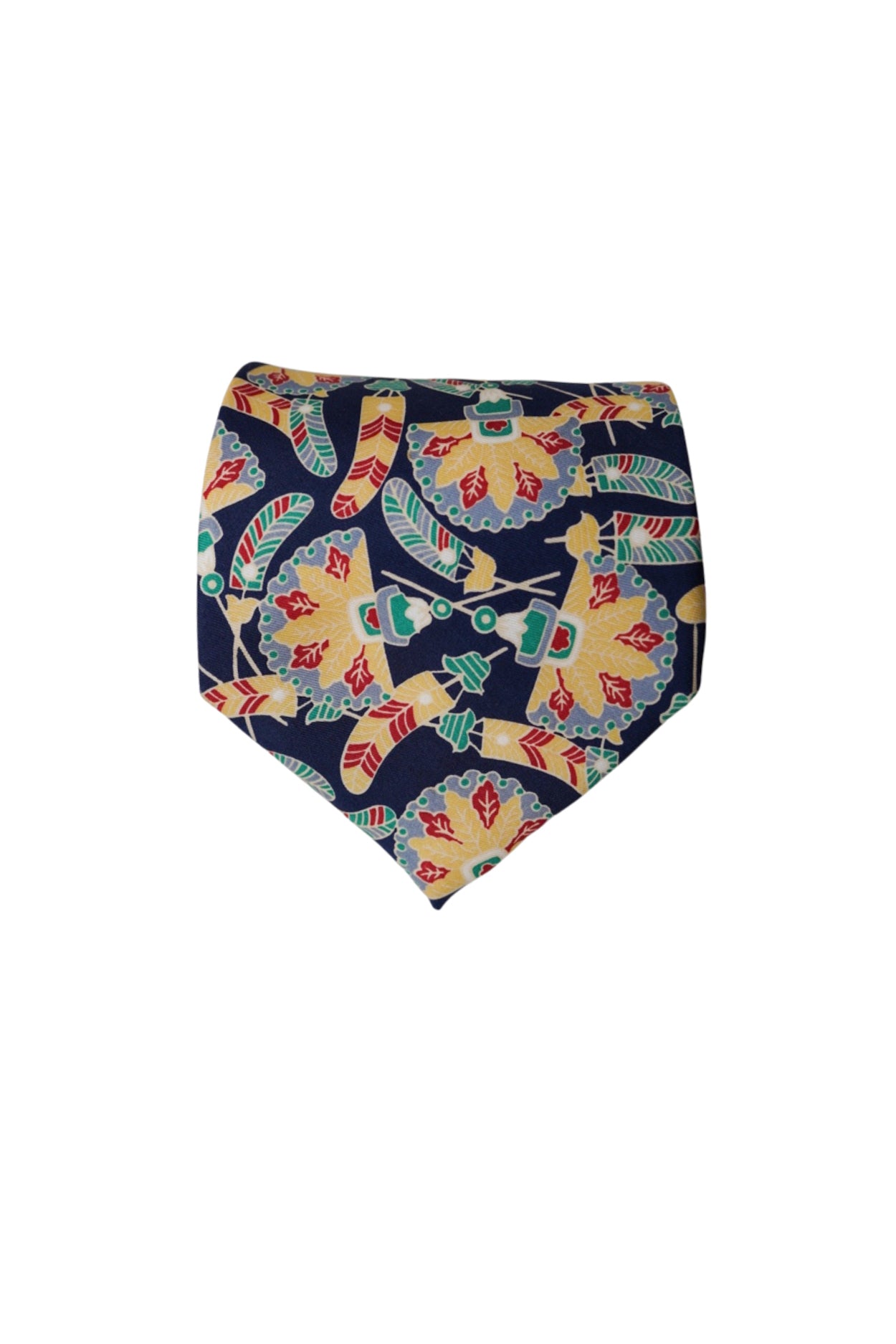 Navy and Yellow Multi-Pattern Made In Italy Vintage Silk Tie