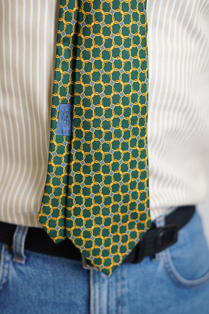 Gucci Green Gold Chain Silk Tie