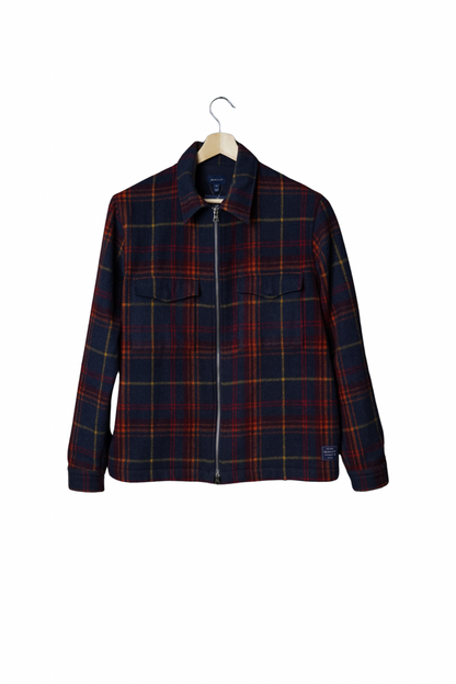 Gant Navy and Red Checkered Wool Zip Jacket