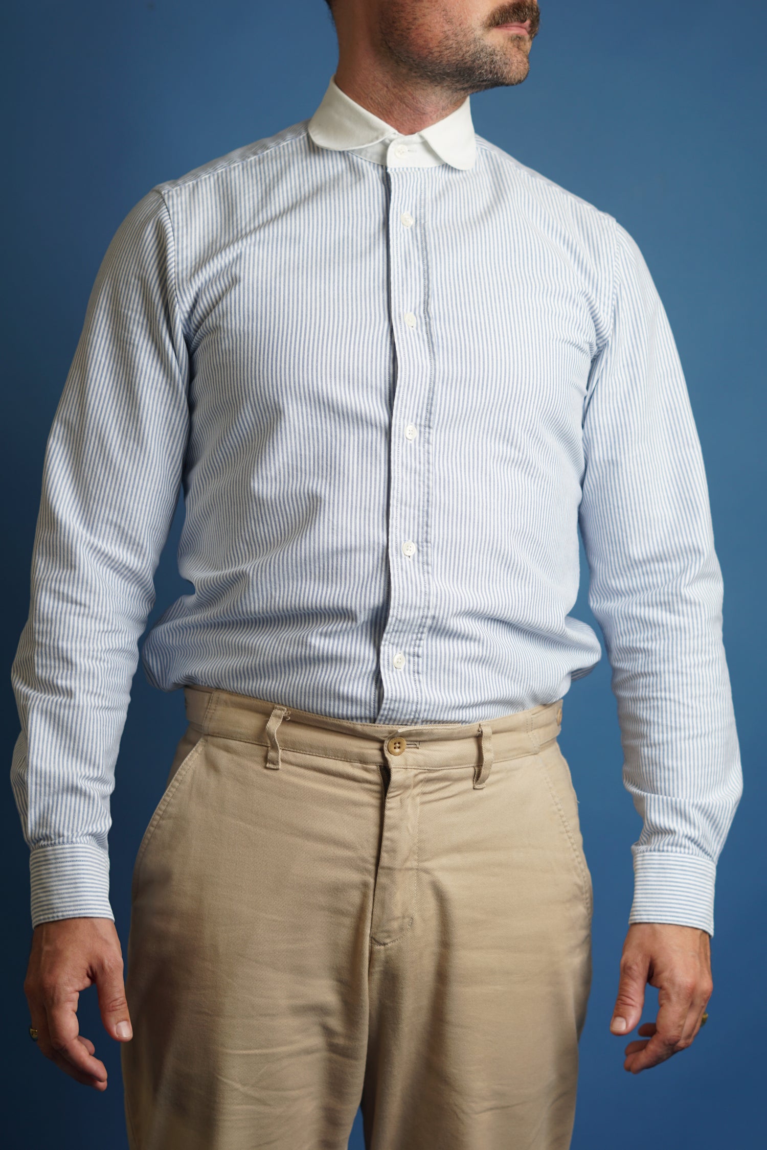 An Ivy Blue &amp; White Striped Banker Shirt