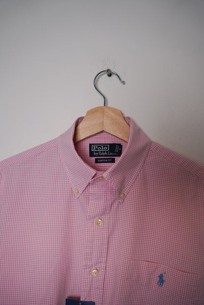 Ralph Lauren Pink Checkered Custom Fit Button Down Cotton Shirt
