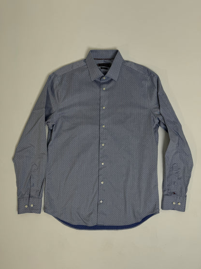 Tommy Hilfiger Light Blue Dotted THflex Collar Regular Fit Shirt