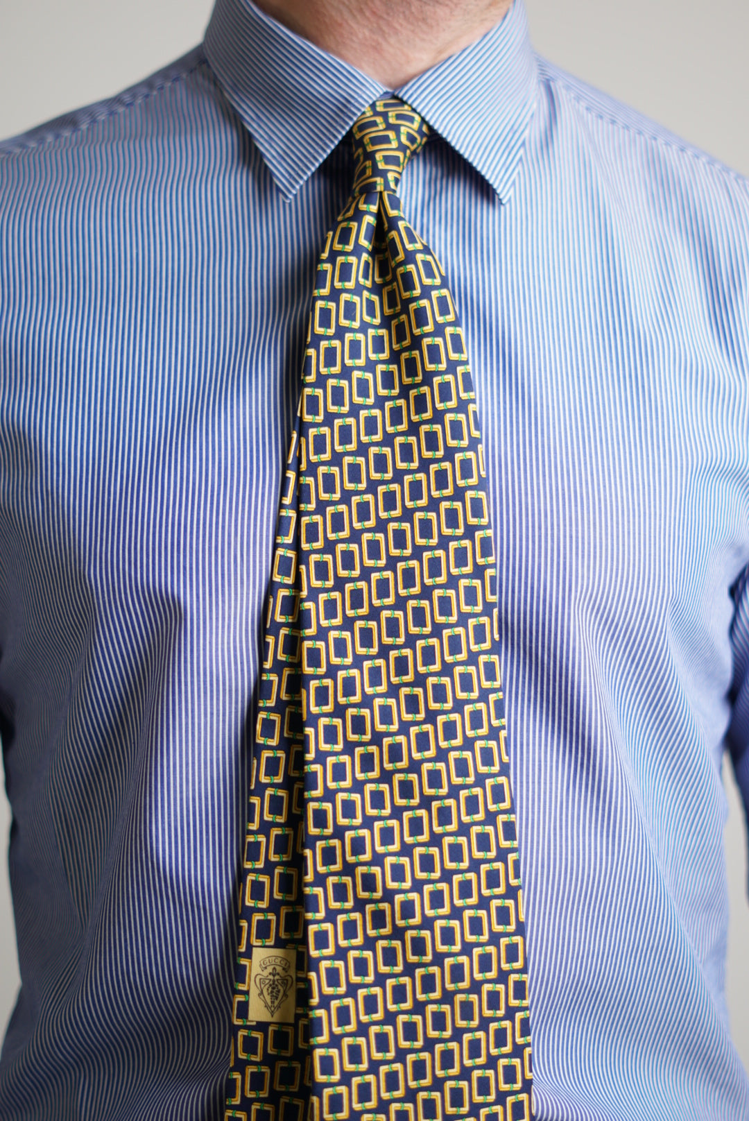 Gucci Navy and Yellow Chain Silk Tie