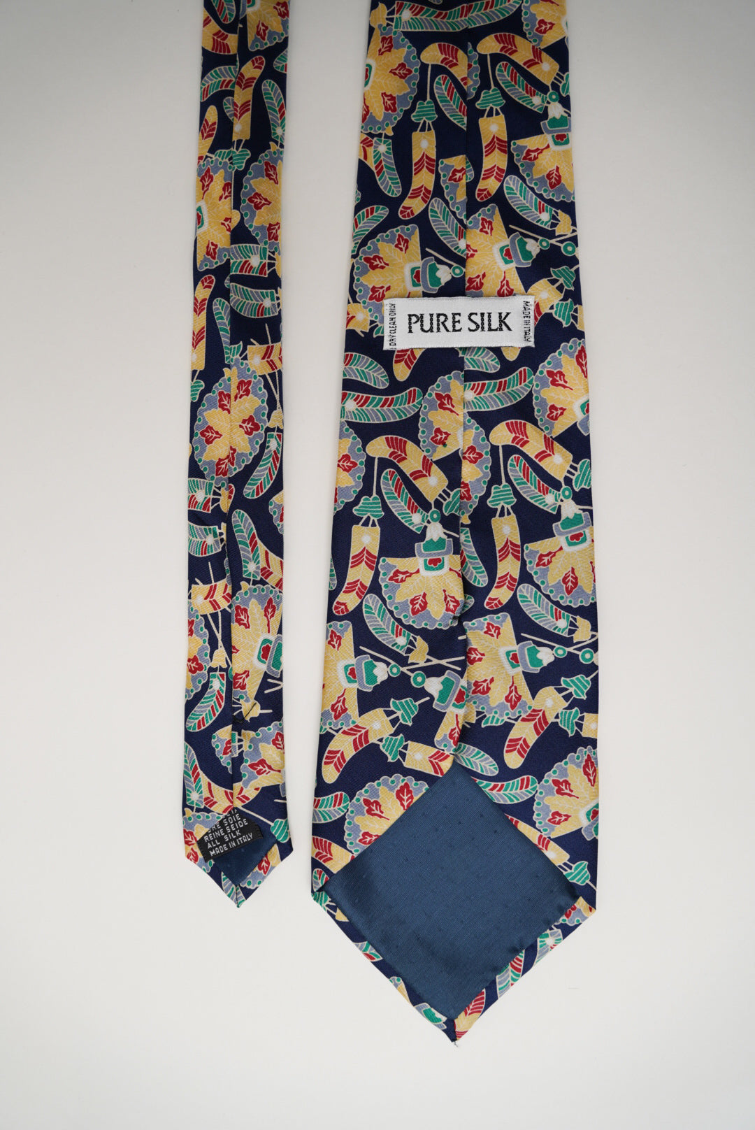 Navy and Yellow Multi-Pattern Made In Italy Vintage Silk Tie
