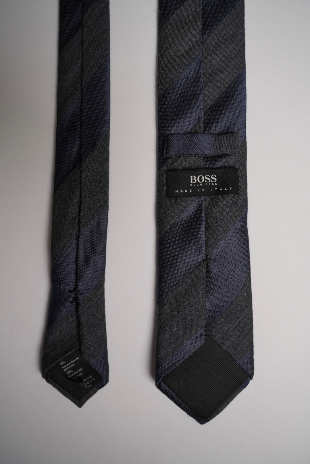 Hugo Boss Navy and Grey Striped Slim Silk Tie
