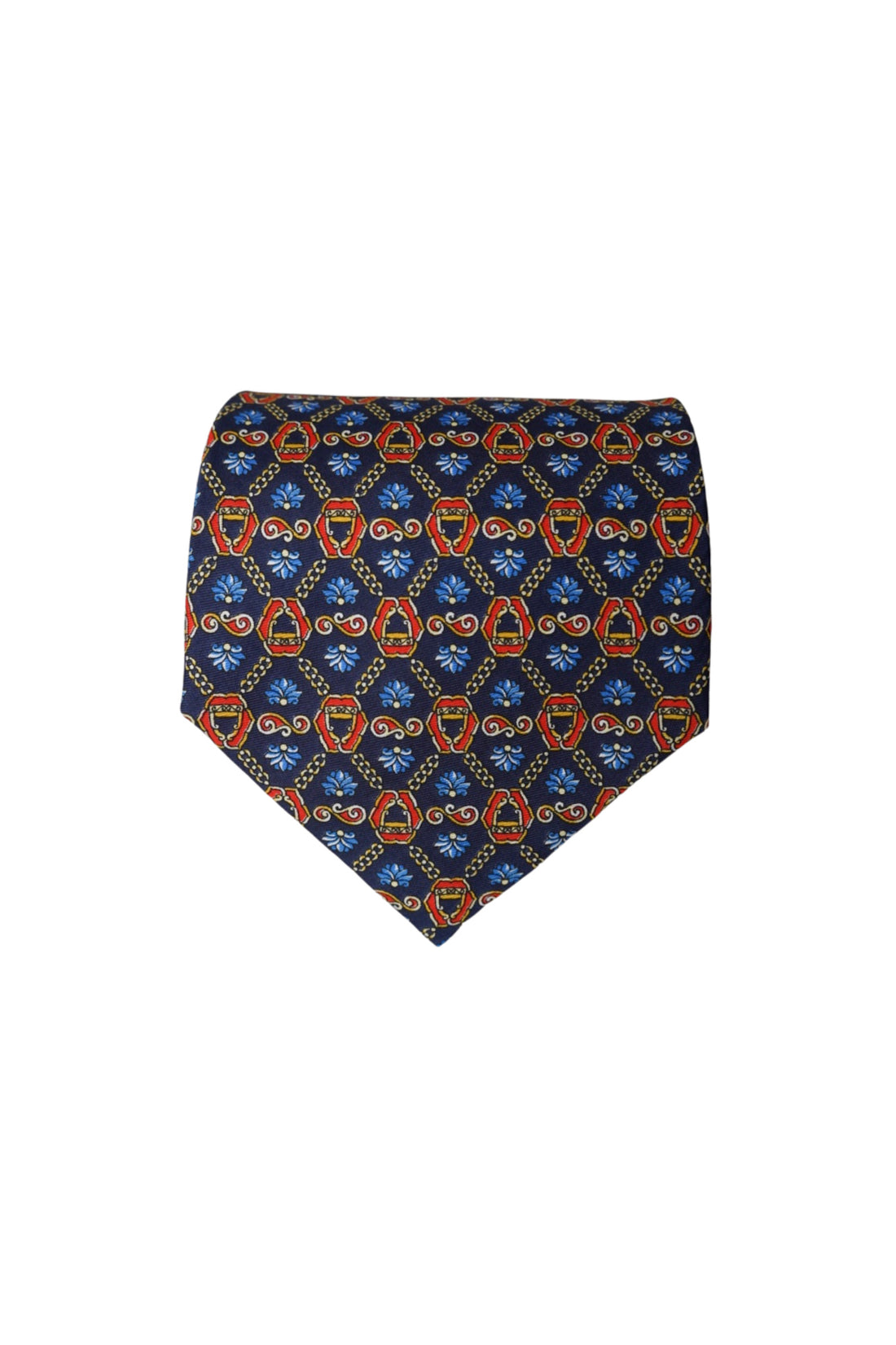 Blue and Red Chain Vintage Made In Italy Silk Tie