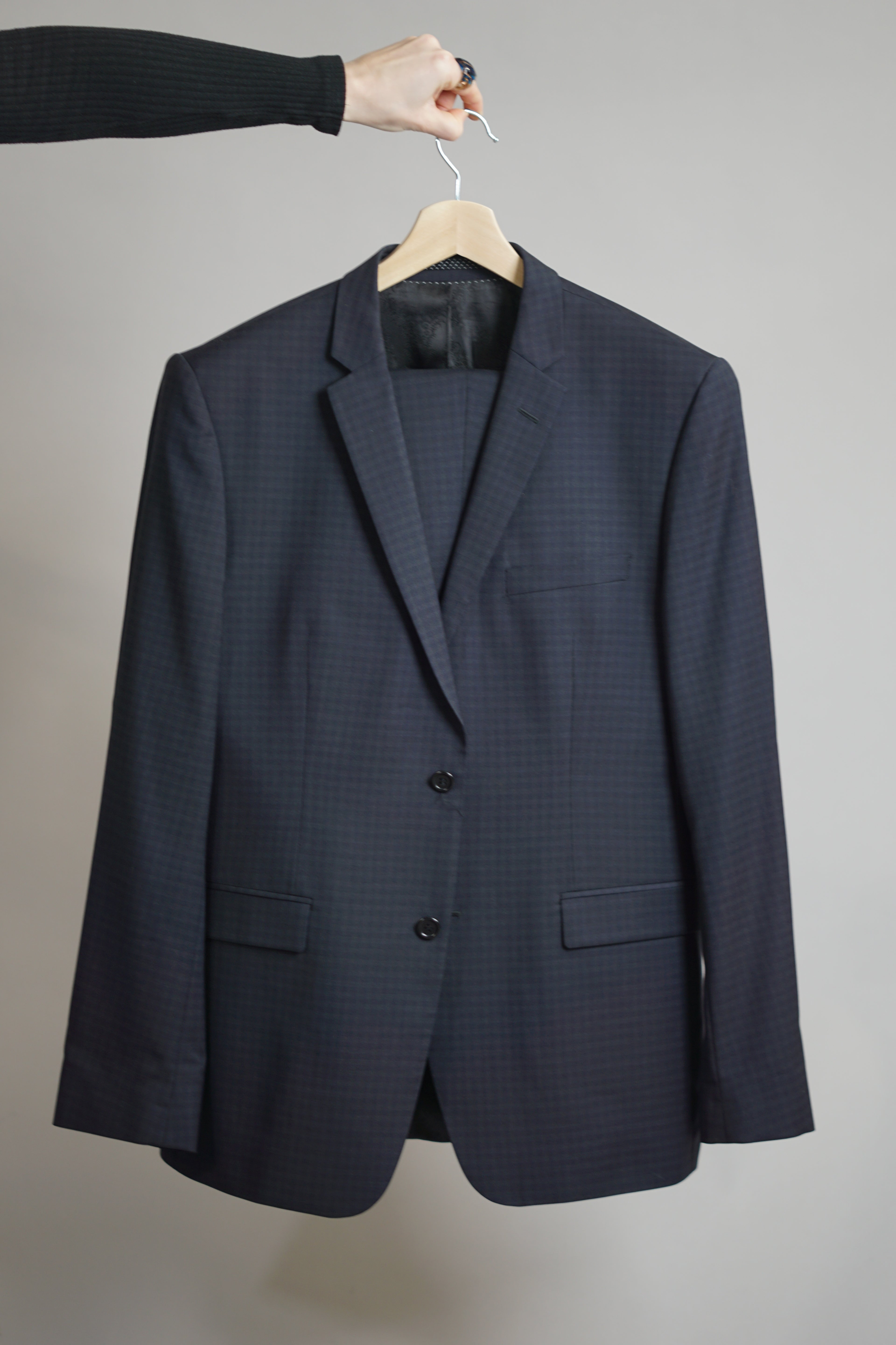 Sand Copenhagen Navy Virgin Wool Checkered Suit