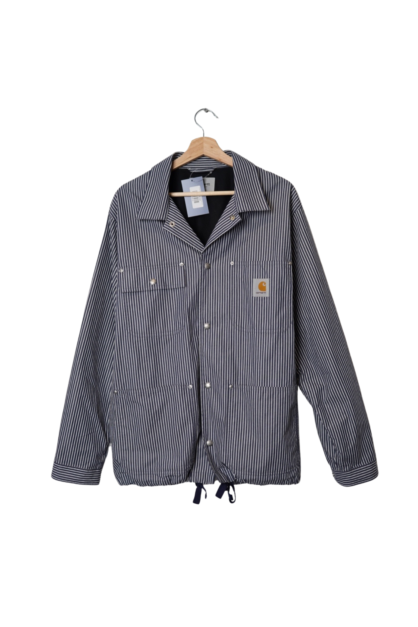 Carhartt Navy and White Striped Notus Coach Cotton Jacket