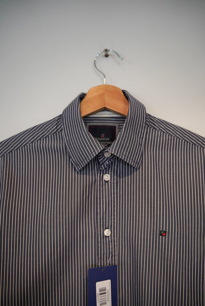 Redgreen Navy and White Striped Modern Fit Egyptian Cotton Shirt