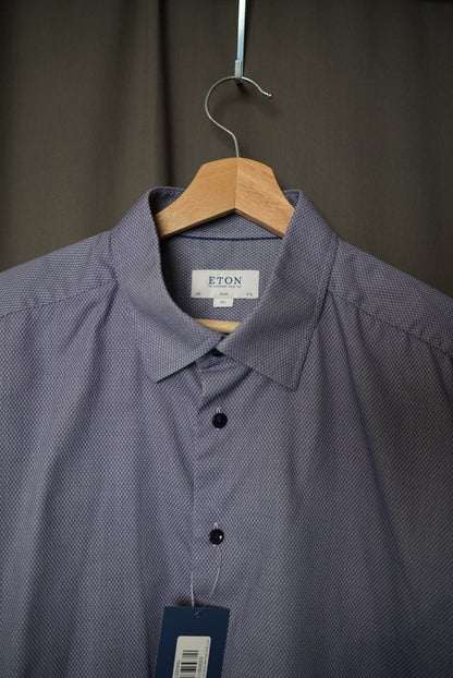 Eton Dark Blue and White Slim Business Cotton Shirt
