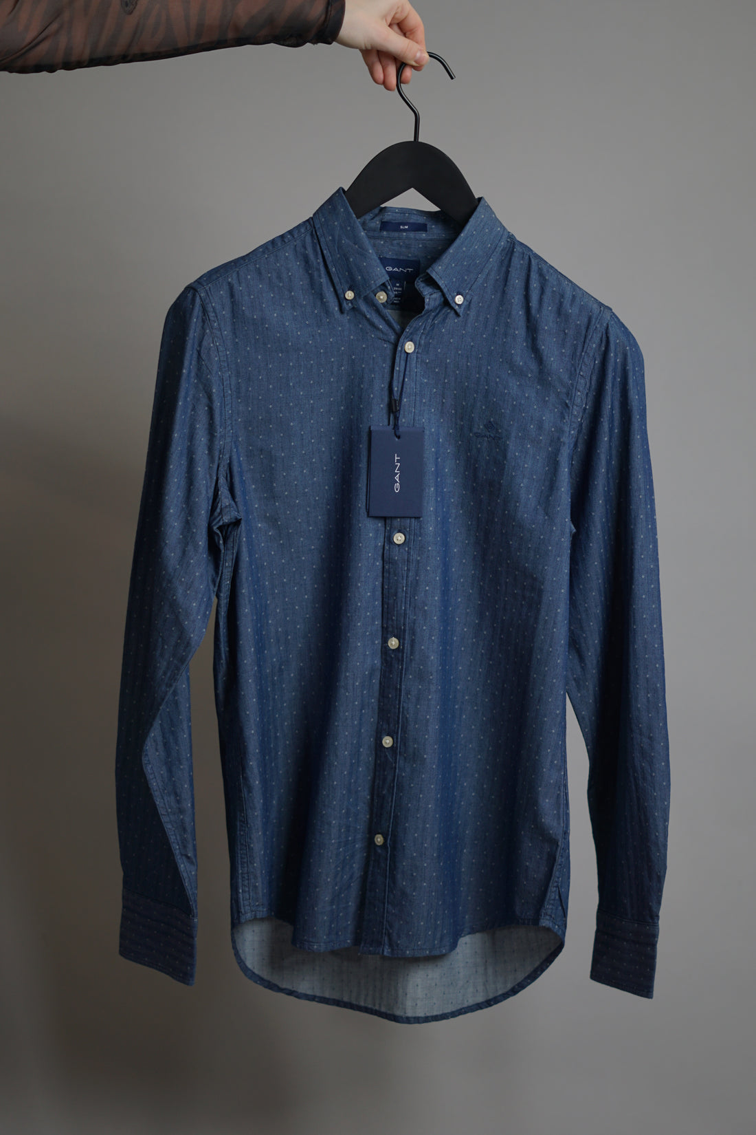 Gant Blue Slim White Dotted Shirt