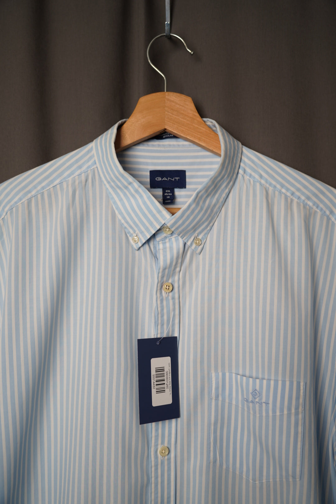 Gant Light Blue and White Striped The Broadcloth Stripe Regular Cotton Button Down Shirt