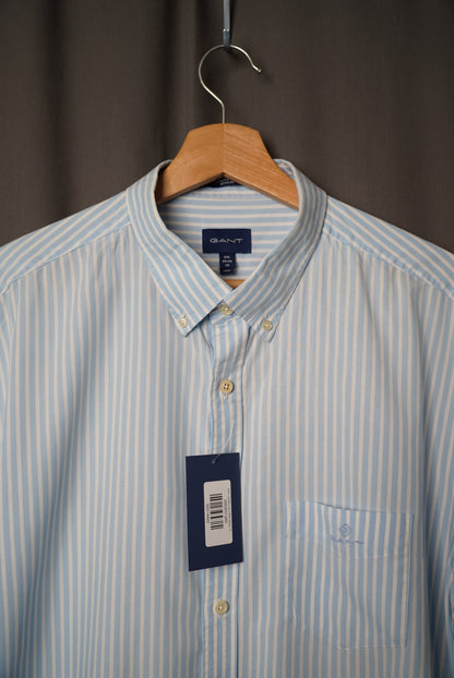 Gant Light Blue and White Striped The Broadcloth Stripe Regular Cotton Button Down Shirt